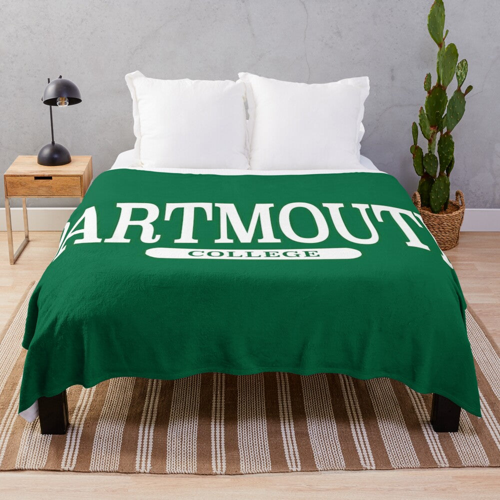 Dartmouth-inspired plush blanket with a serif font curved design