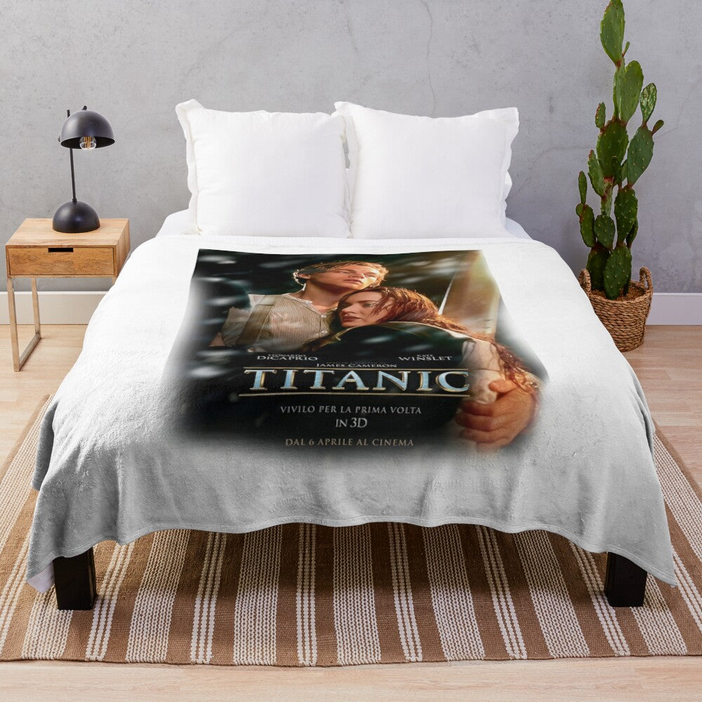 Titanic movie-themed plush blanket featuring Leonardo DiCaprio and Kate Winslet