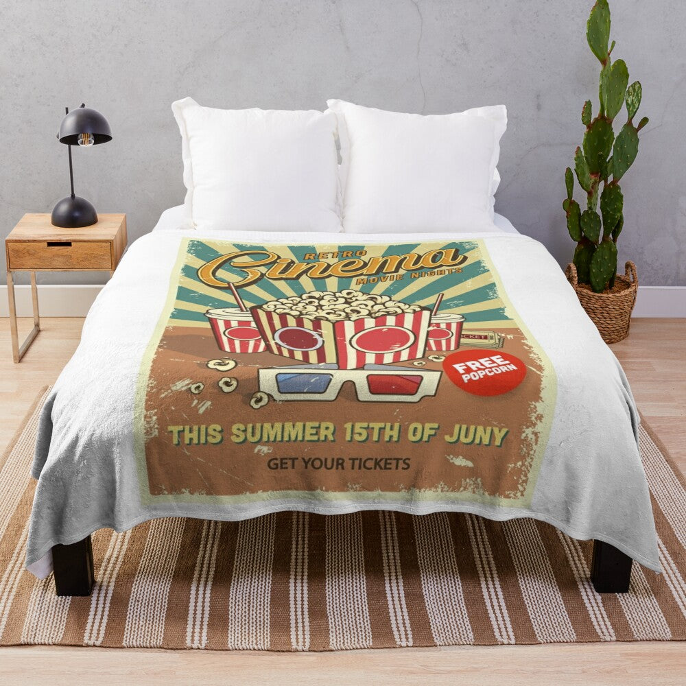 Retro cinema plush blanket with vintage movie design