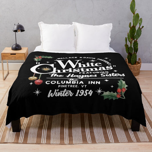 Vintage-style white Christmas movie inspired plush blanket