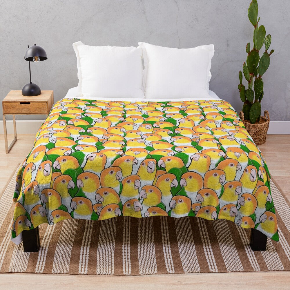 White-bellied caique parrot plush blanket with a cute, patterned design