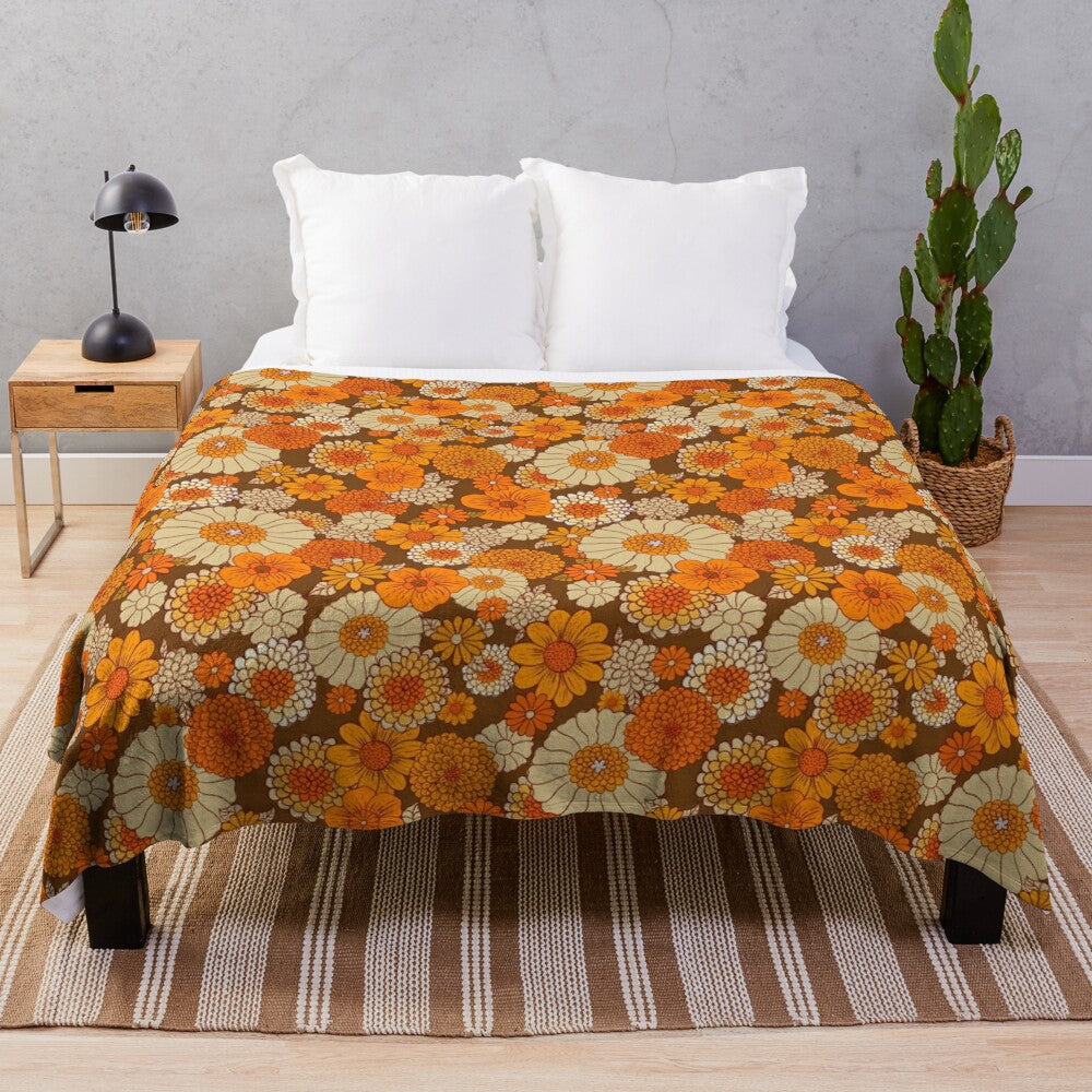 Vibrant vintage-inspired floral pattern plush blanket