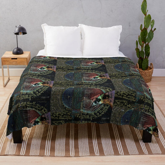 Plush blanket featuring an abstract mixed media collage design