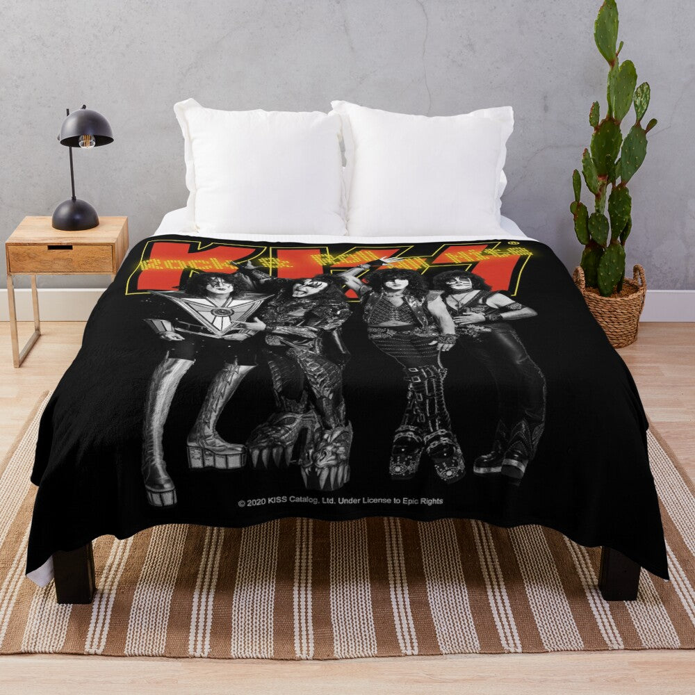 Retro KISS plush blanket with vintage rock band design