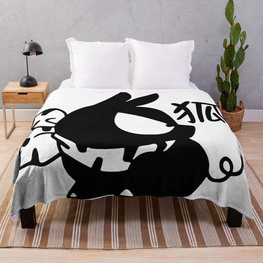 Vintage-inspired plush blanket featuring the character P-chan from the anime and manga series Ranma 1/2