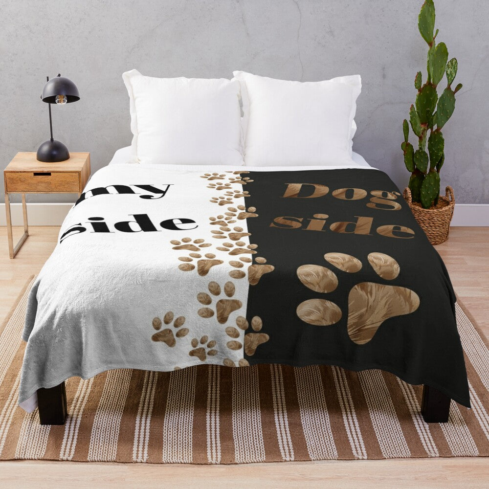 Soft plush dog blanket with paw print design