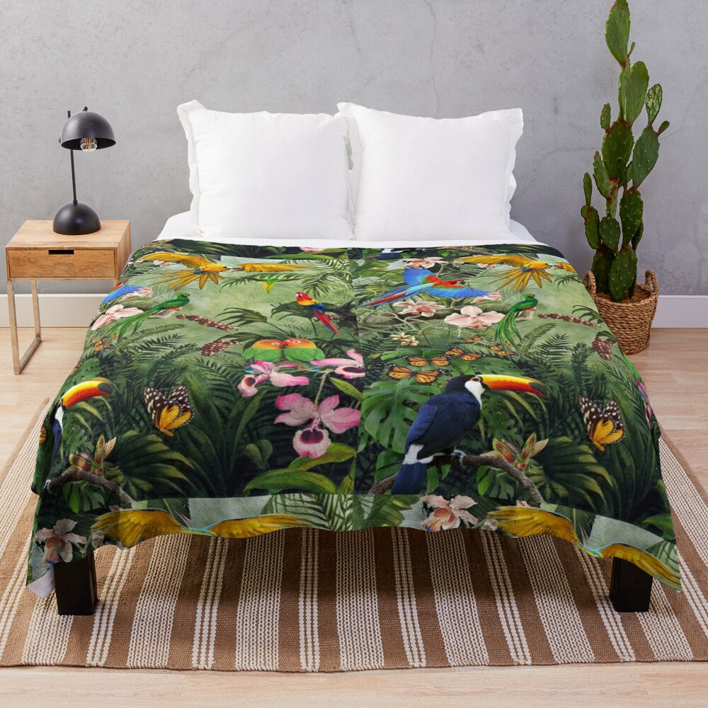 Paradise Plush Blanket with Tropical Jungle Imagery