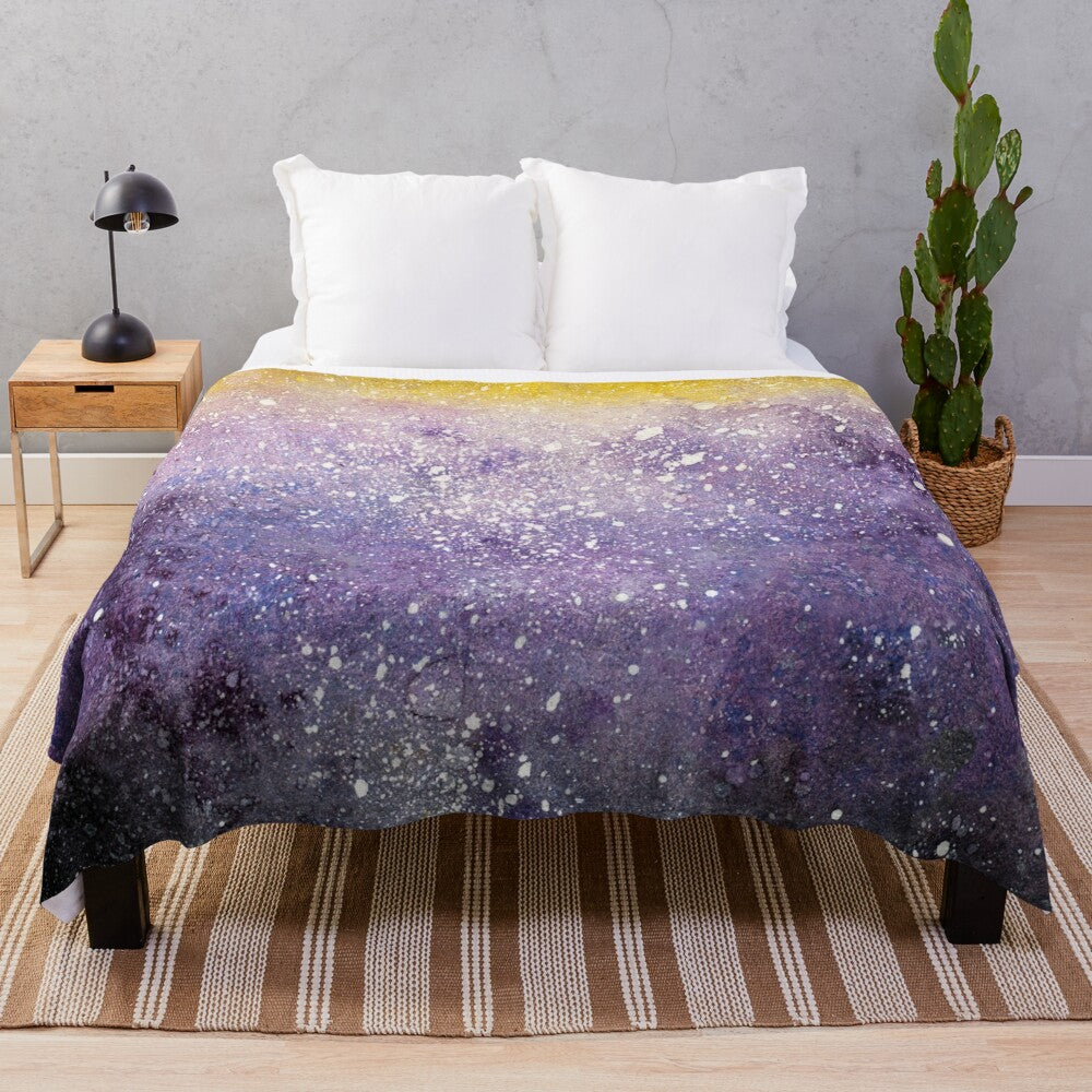 Soft, plush galaxy-themed blanket in the colors of the non-binary pride flag