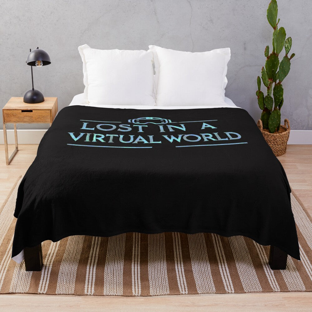 Plush blanket featuring virtual reality and augmented reality inspired design