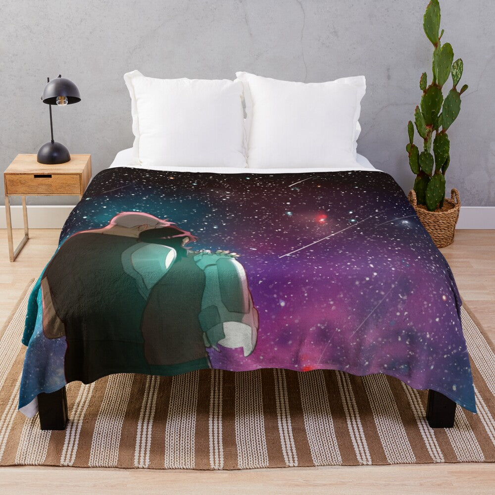 Plush galaxy-themed blanket with a starry night design