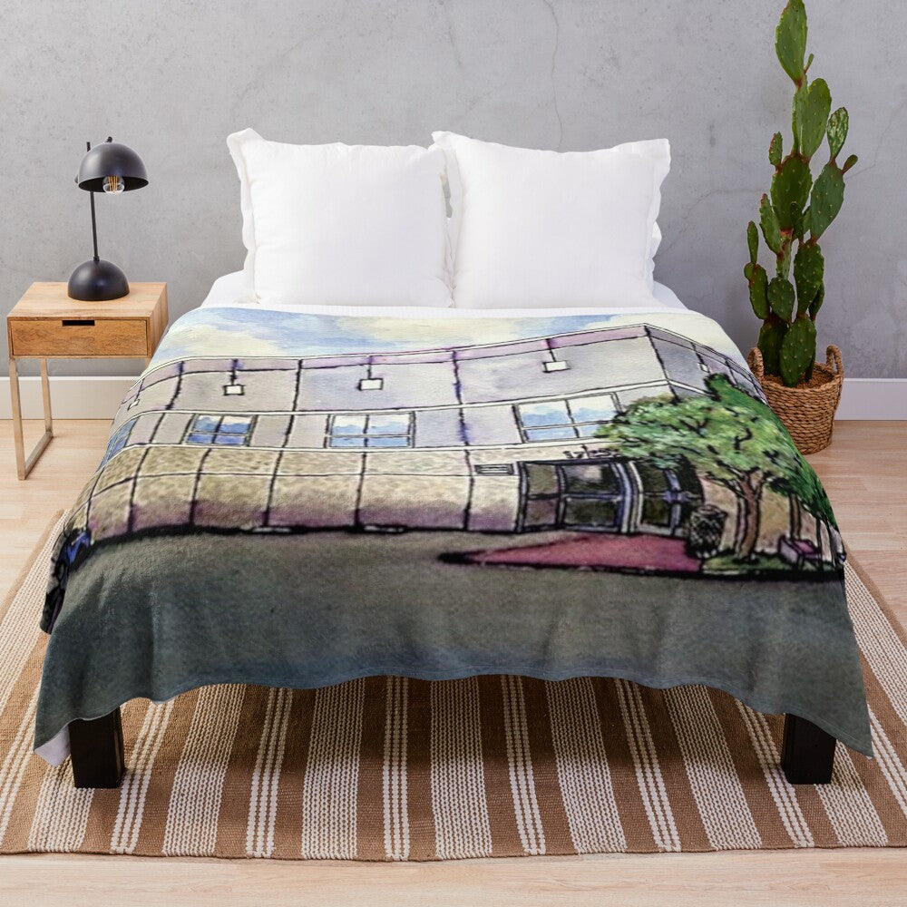 Watercolor-inspired plush blanket featuring Pam Beesley's painting from The Office