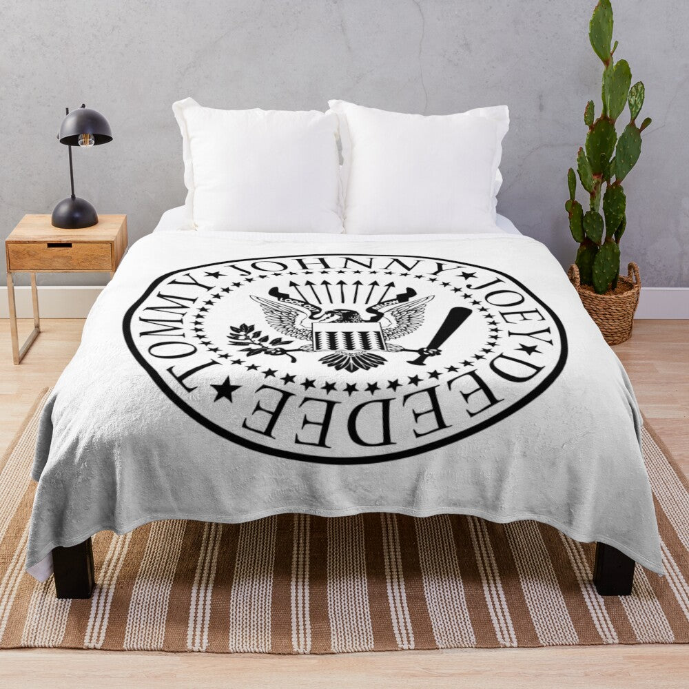 Ramones inspired black and white plush blanket