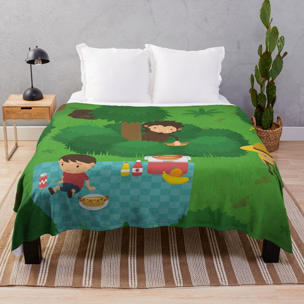 Sneaky Sasquatch themed plush picnic blanket