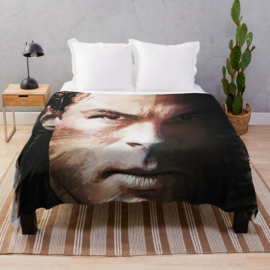 Plush blanket featuring custom digital artwork inspired by actor Steven Seagal