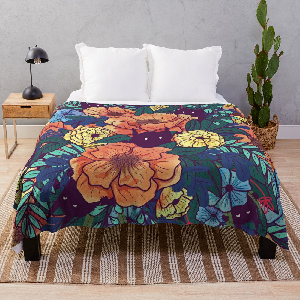 Plush blanket featuring a vibrant watercolor floral design