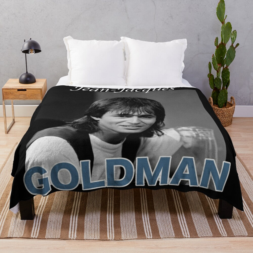 Plush blanket featuring the image of French singer Jean-Jacques Goldman