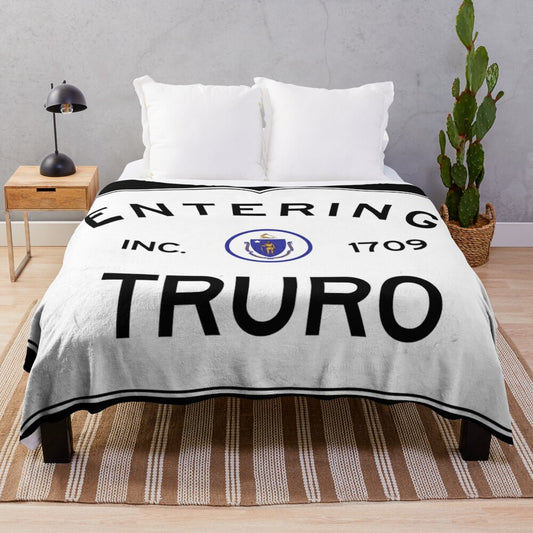 Truro Massachusetts Road Sign Plush Blanket featuring the iconic "Entering Truro" sign