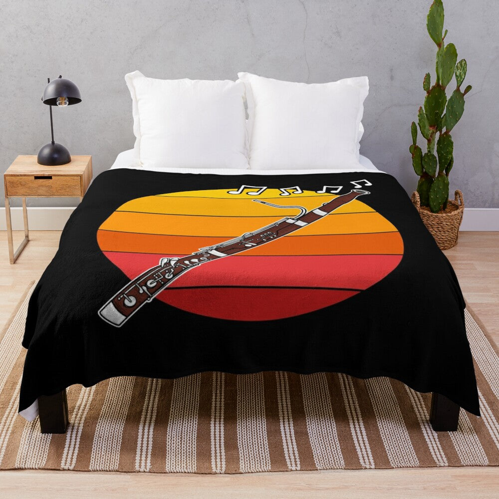 Cozy plush blanket featuring a bassoon and woodwind musician design