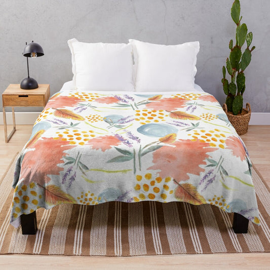 Colorful spring floral plush blanket