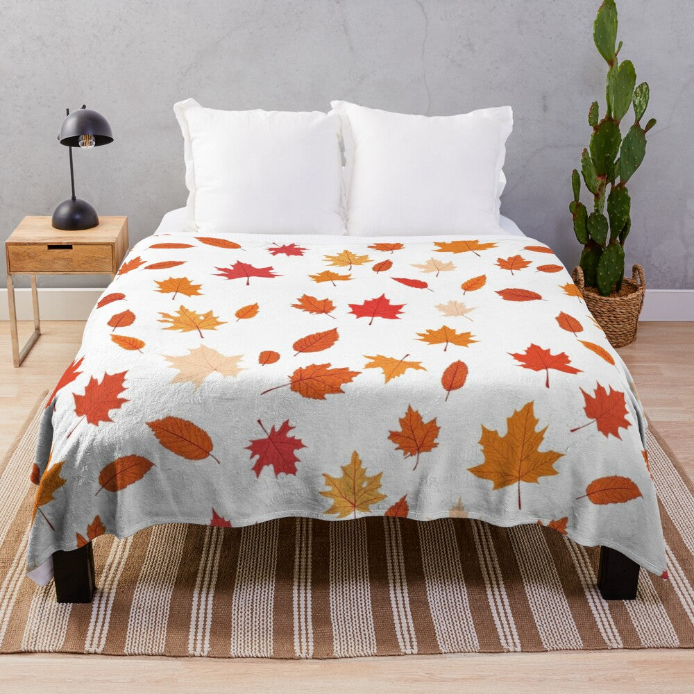 Fall leaves pattern on a soft, plush blanket