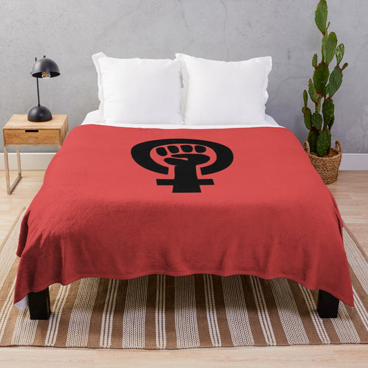 Soft and plush feminist symbol blanket for cozy home decor