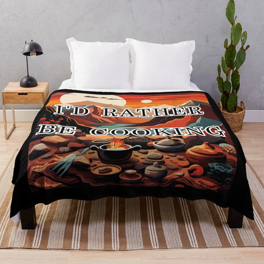 "I'd Rather Be Cooking" plush blanket featuring Andes mountain and river design