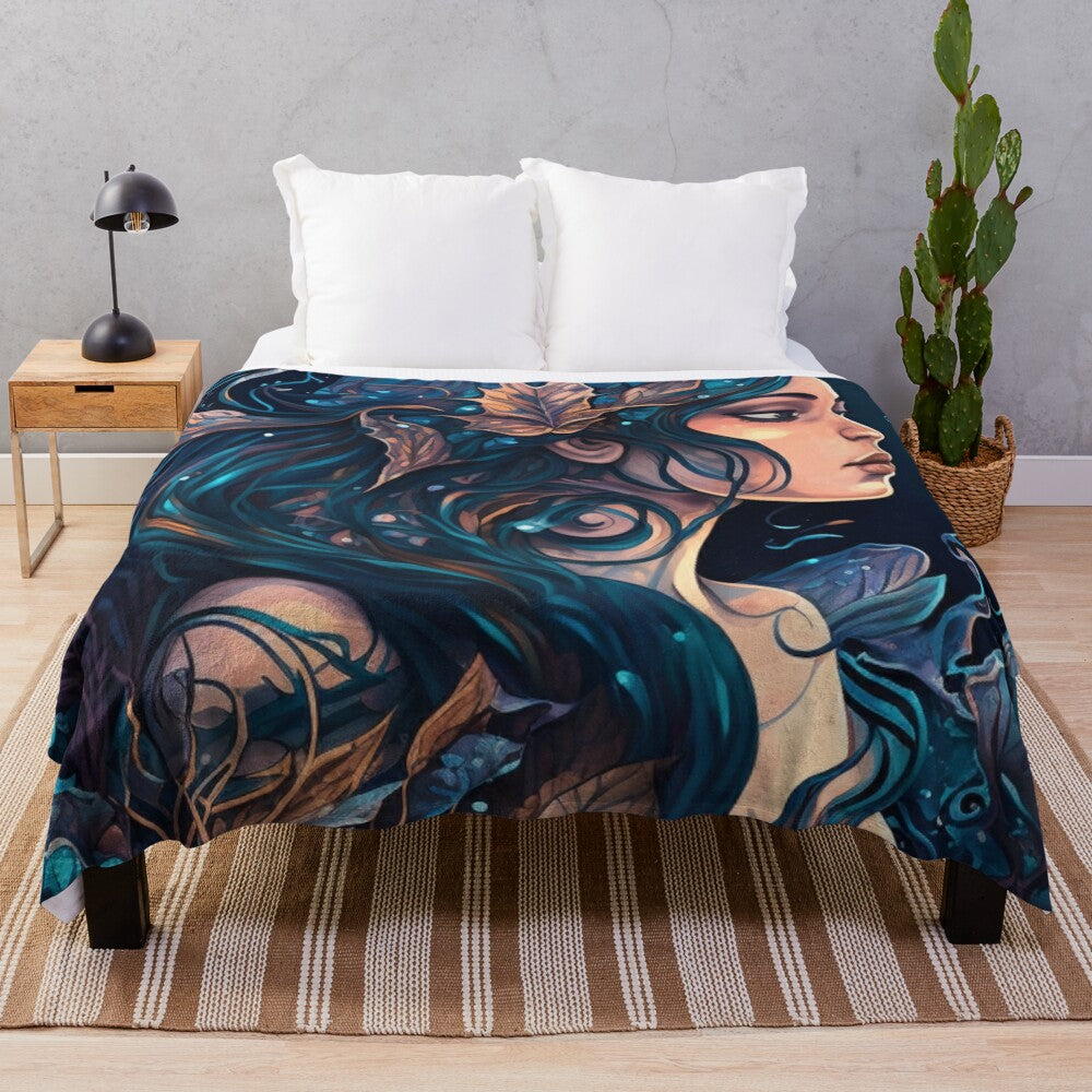 Plush blanket featuring whimagic sea creatures and mythical underwater beasts