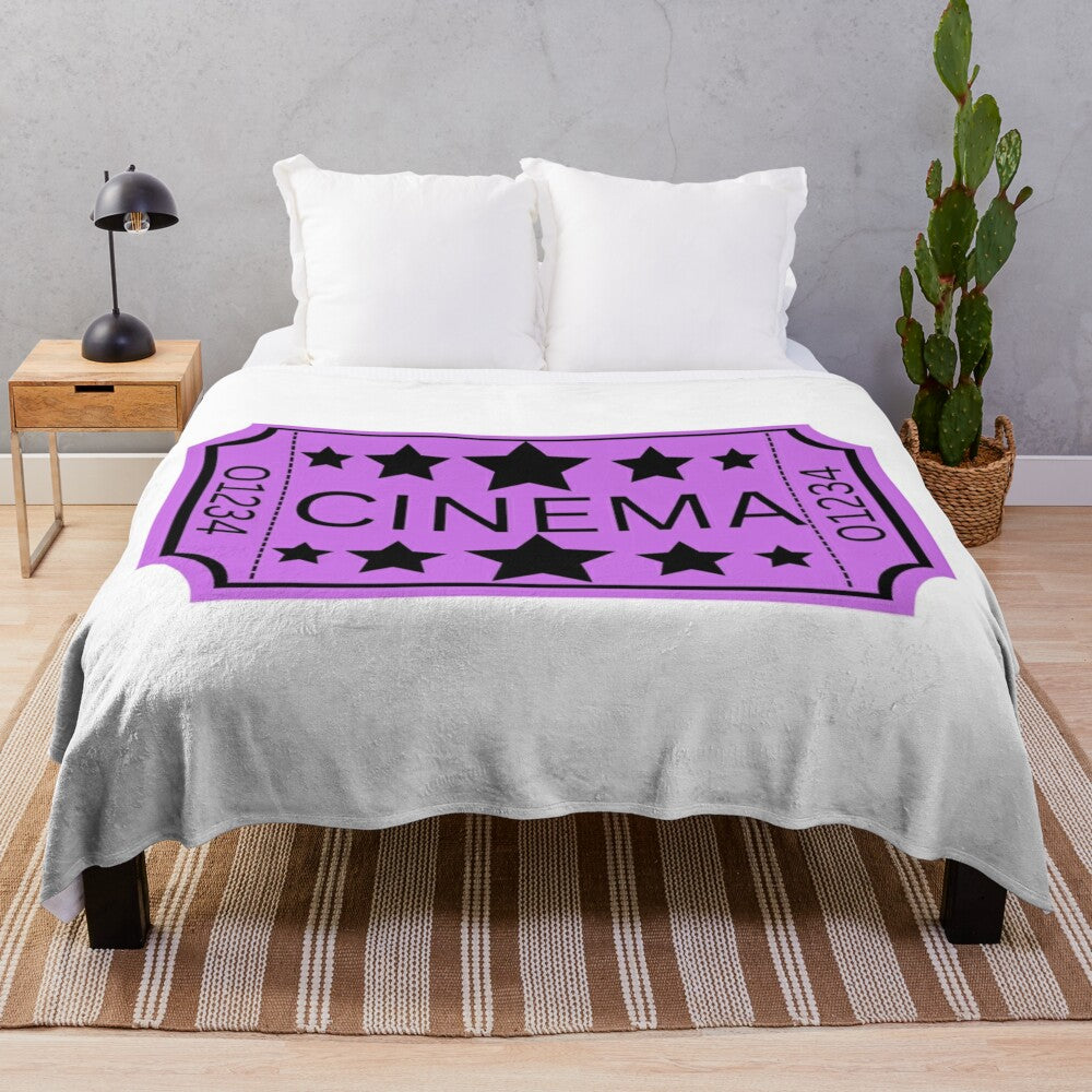 Vintage-inspired movie ticket plush blanket