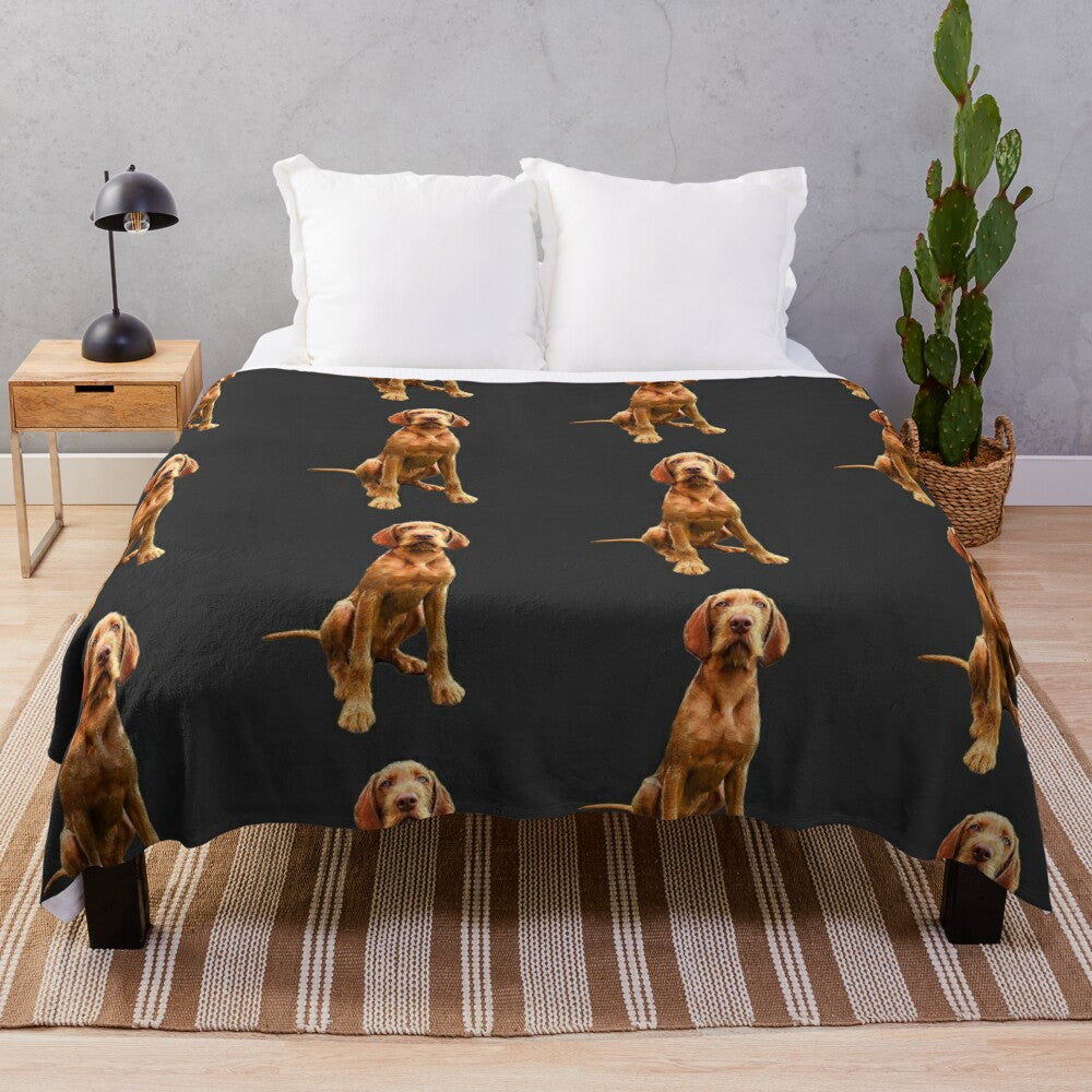 Wirehaired Vizsla dog breed on a plush blanket