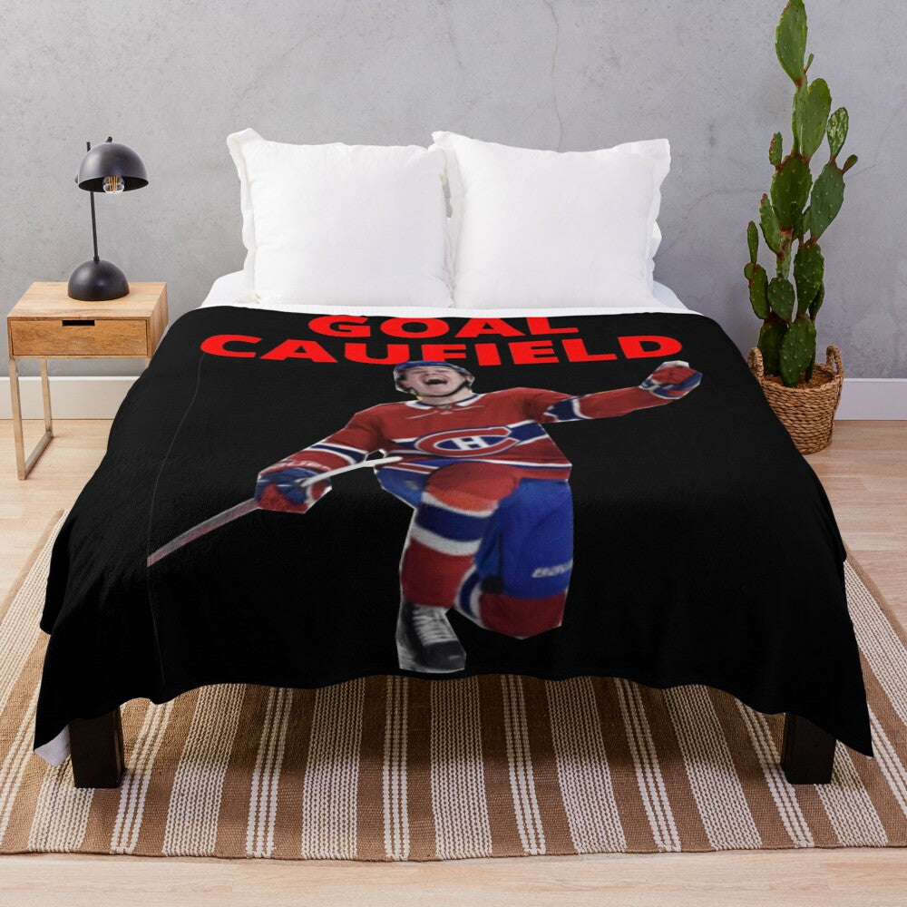 Goal Caufield plush blanket featuring the Montreal Canadiens star player