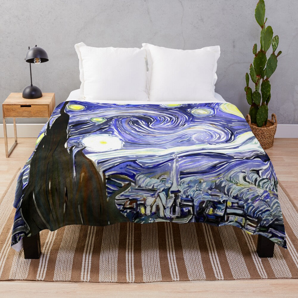 Starry Night Plush Blanket featuring Vincent Van Gogh's iconic artwork