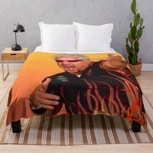 Guy Fieri inspired plush blanket with flame design