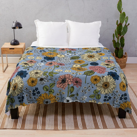 Vibrant floral plush blanket with botanical design