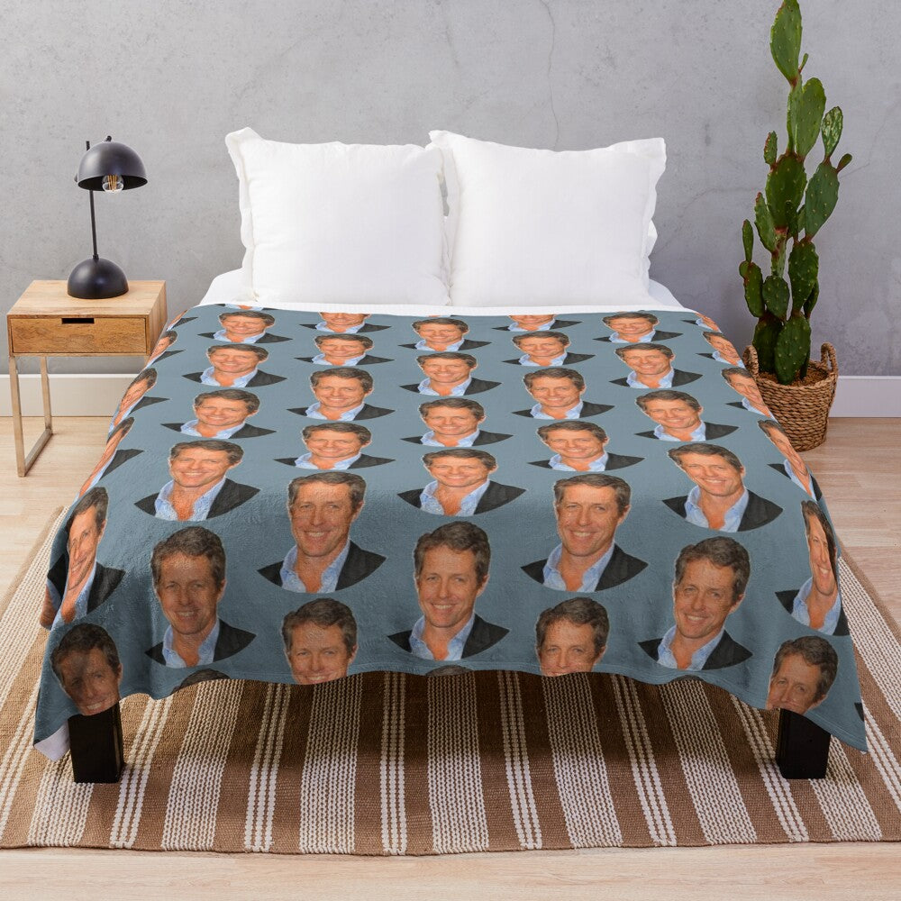 Plush blanket with image of actor Hugh Grant