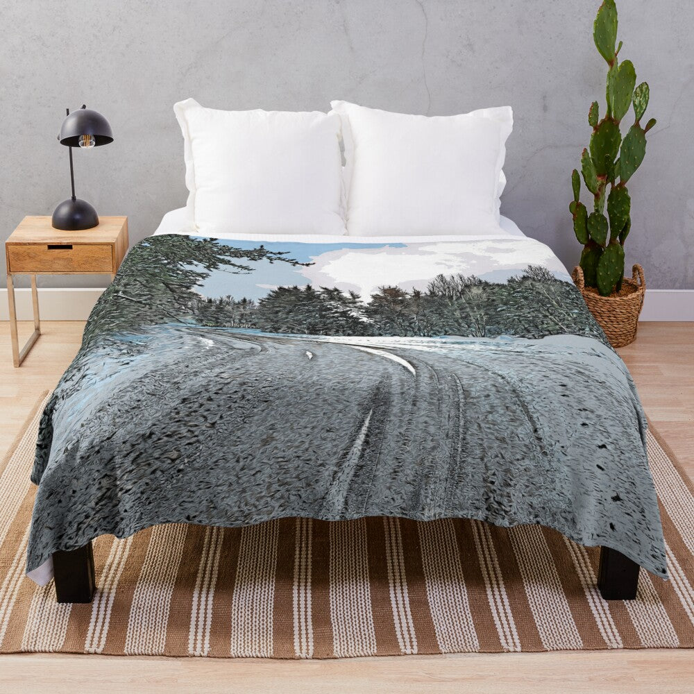 Plush blanket featuring a beautiful winter landscape design