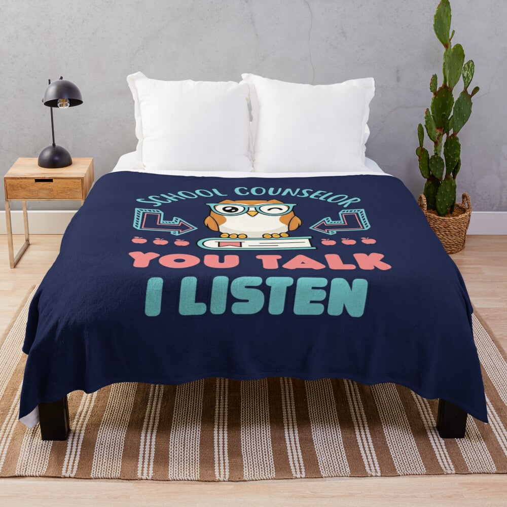 Cozy "You Talk I Listen" plush blanket featuring an inspirational quote for school counselors