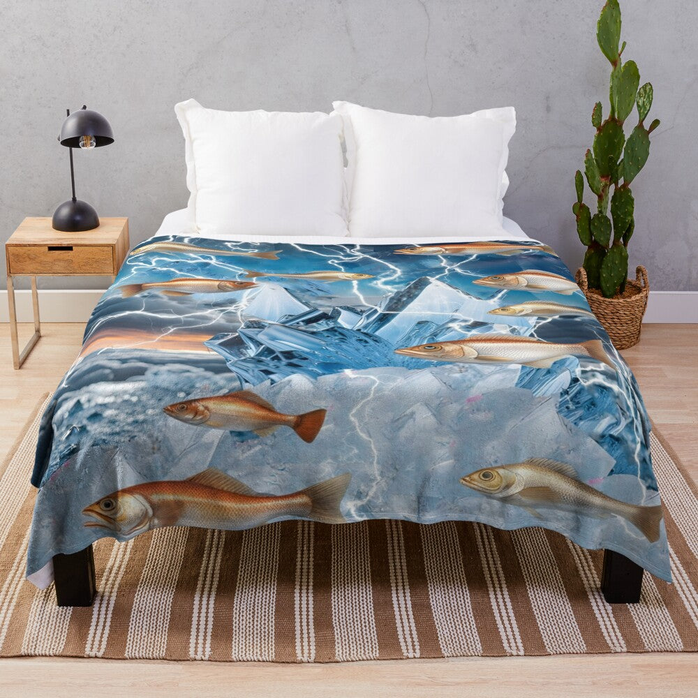 Lightning fish plush blanket with surreal, artistic design