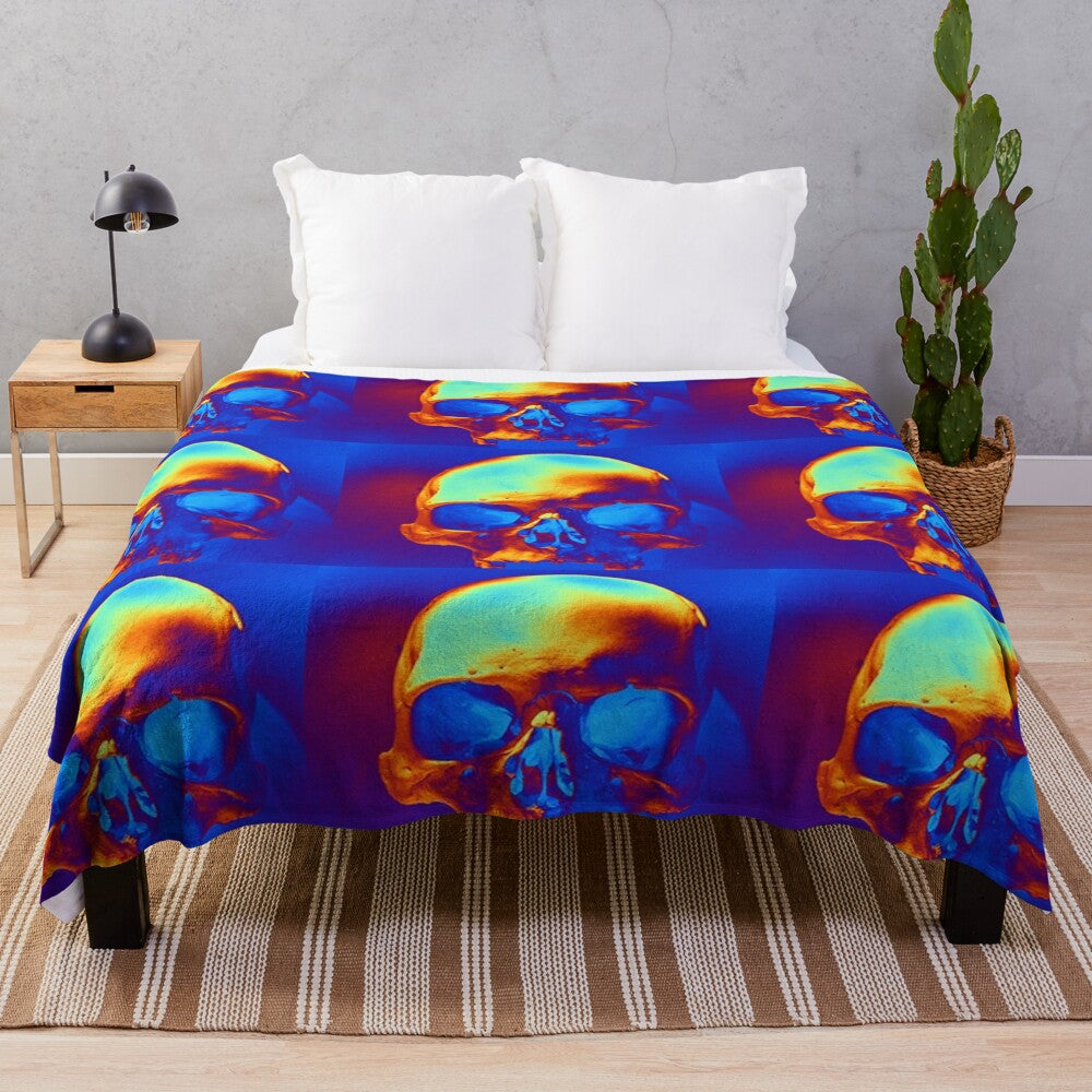 Colorful skull-inspired pop art plush blanket