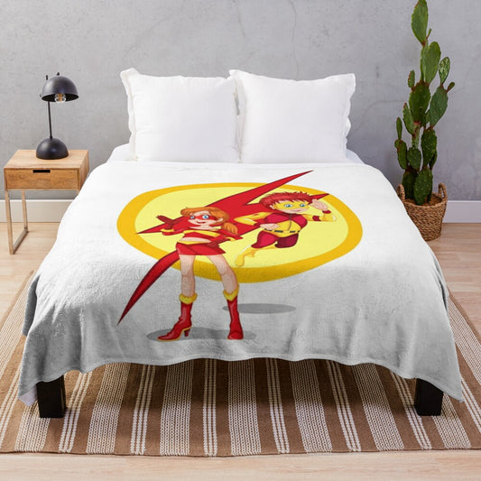 Superhero-inspired plush blanket with vibrant colors and a soft, comfortable design