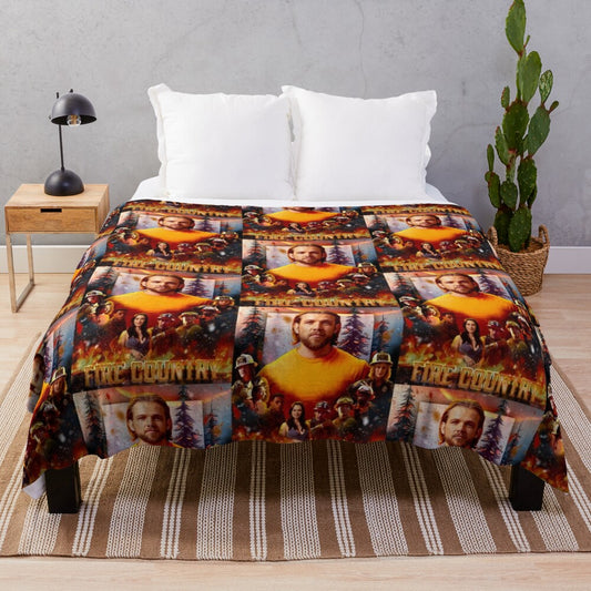 Cozy fire country forest fire plush blanket with fan art design