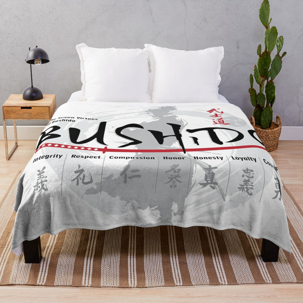 Plush blanket with a Bushido or Japanese samurai warrior design