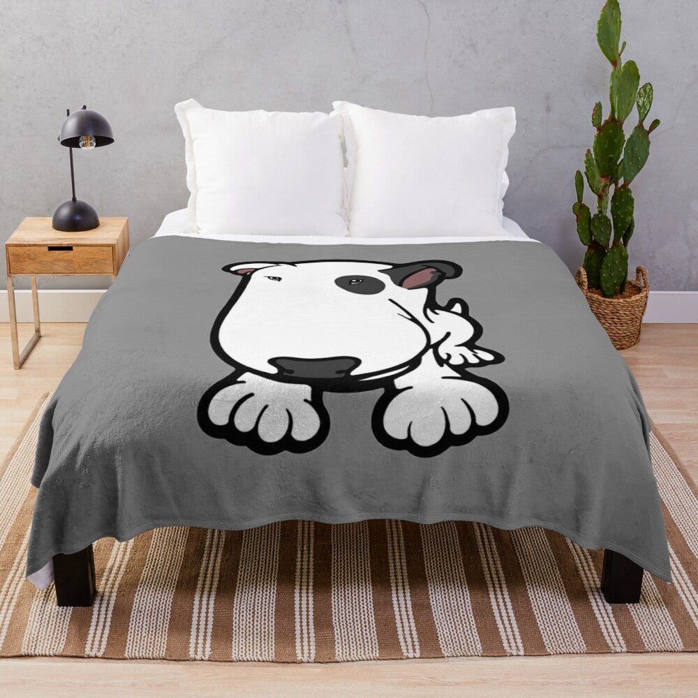 Cute cartoon bull terrier plush blanket with eye patch design