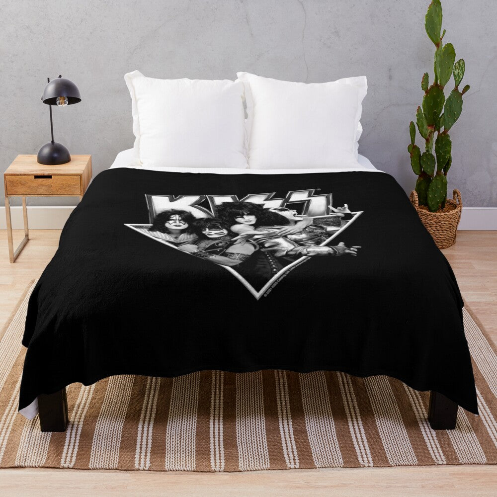 KISS band members metal triangle design plush blanket in black and white