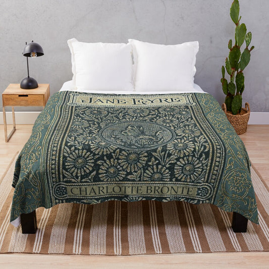 Vintage-inspired plush blanket featuring the classic book cover design of Jane Eyre