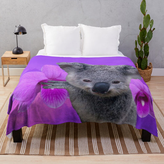 Koala and Orchids Plush Blanket