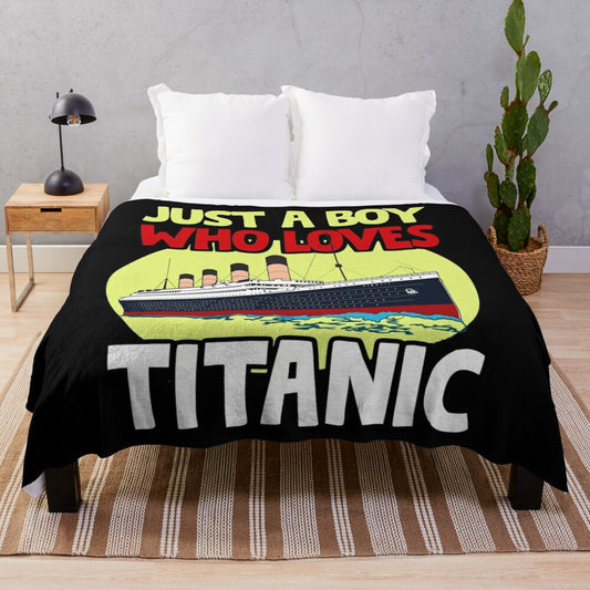 Plush blanket featuring the RMS Titanic ship for kids interested in maritime history