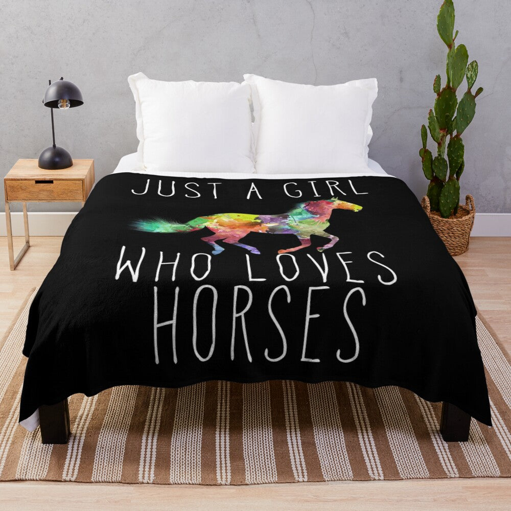 Colorful plush blanket with horse design for horse lovers