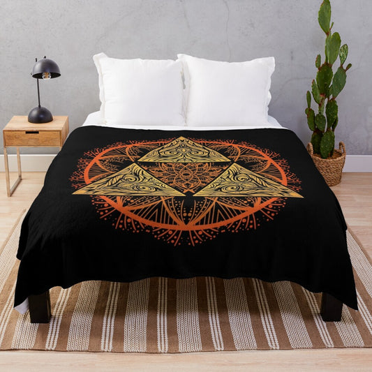 Mandala-patterned plush blanket with Zelda-inspired design