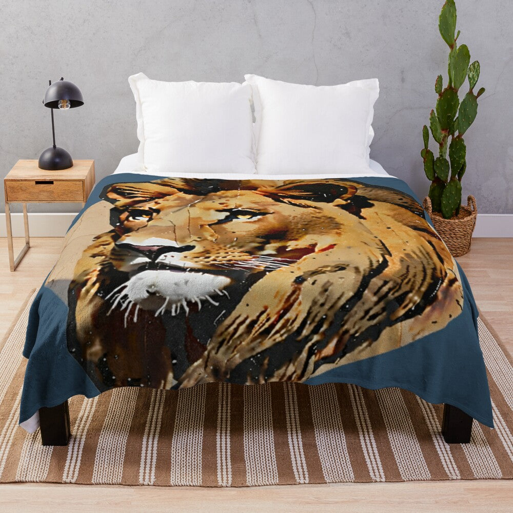 Plush blanket featuring a lion design, the "king of animals"