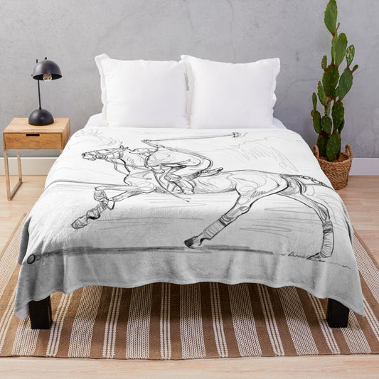 Plush blanket with horse and equestrian design